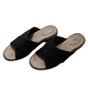 Clarks Collection Sandals Womens 7 M Slip On Cross Strap Slide Black Comfort